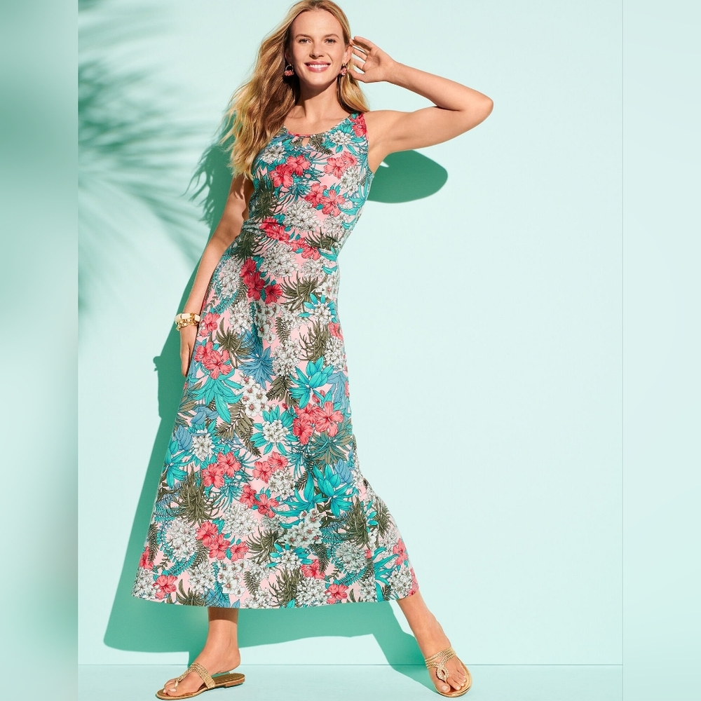 Talbots Tropical Floral Jungle Maxi Dress Sleeveless SP